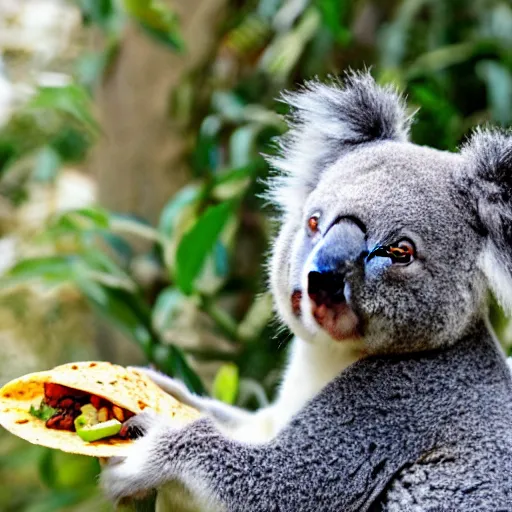 Image similar to a koala eating a taco