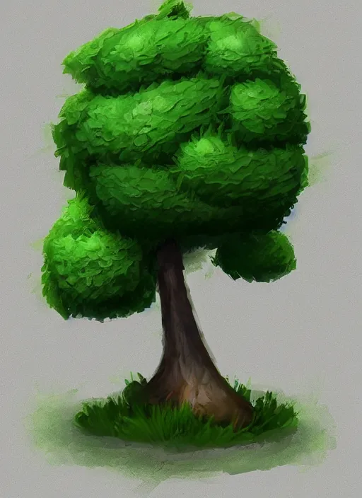 Image similar to cartoon tree with green leaves and a green plant, concept art by senior environment artist, artstation, environmental art, 2 d game art, concept art, sketchfab