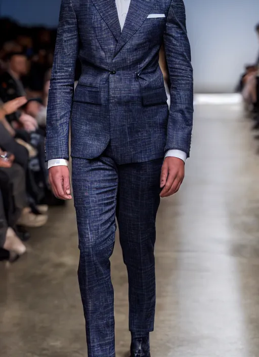 Image similar to hyperrealistic and heavy detailed runway show of italian tailor michel sapone, leica sl 2 5 0 mm, vivid color, high quality, high textured, real life