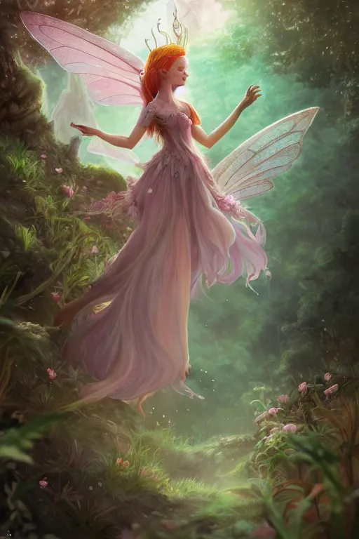 Image similar to a cute and geogerous fairy in the dreamy forest, fantasy, dreamlike, 8 k resolution, hyper detailed, d & d, character design, digital painting, trending on artstation, sharp focus, illustration, art by viktoria gavrilenko, hoang lap, fuji choko, steve zheng,