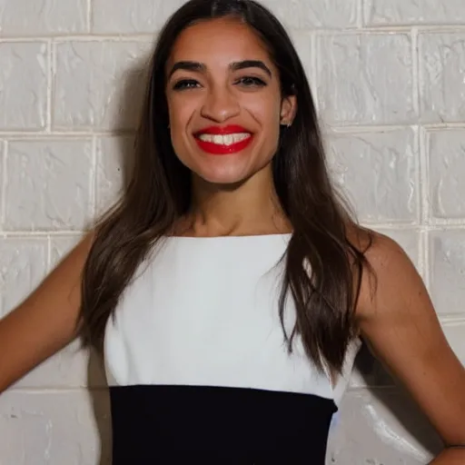 Prompt: photo of aoc as a blond caucasian woman, white dress