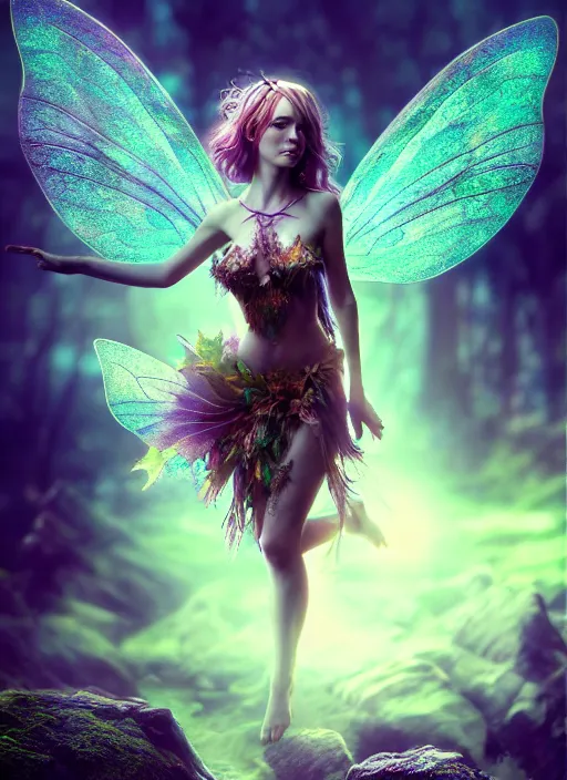 Prompt: beautiful full body portrait fairy faerie fey fae forest spirit highly detailed CGsociety subtle enchanting alluring magical concept art HDR hyper realistic volumetric lighting subsurface scattering unreal