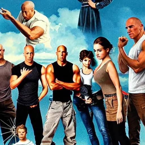 Image similar to the fast and furious cast as a Norman Rockwell painting