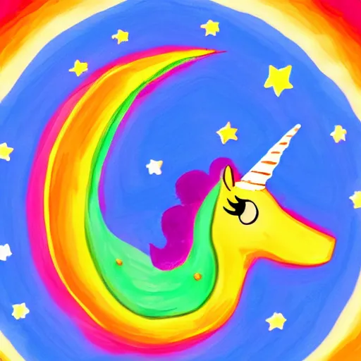 Image similar to unicorn dreaming of a trex on the moon, colorful, modern, disney, in style of pixar, highly detailed, sharp focus, digital painting