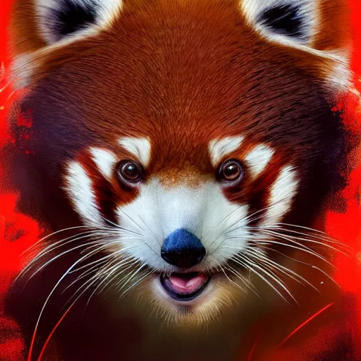 Image similar to red panda as female doctor character, digital illustration portrait design, by android jones and greg rutkowski, retrowave color scheme, detailed, cinematic lighting, wide angle action dynamic portrait