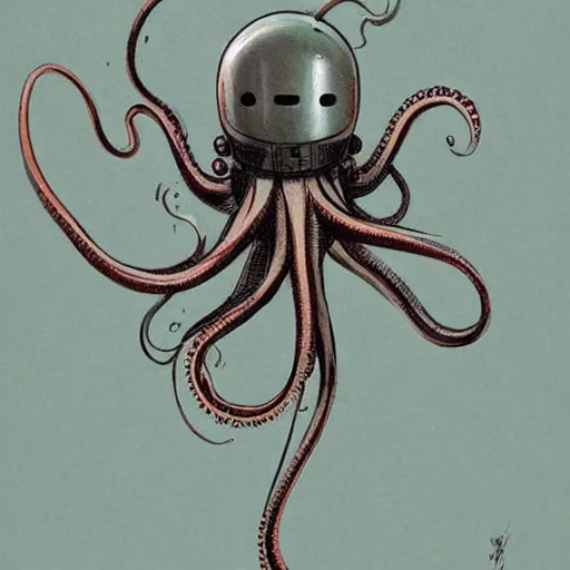 Prompt: 1 9 5 0 s retro future robot android octopus. muted colors. by jean baptiste monge