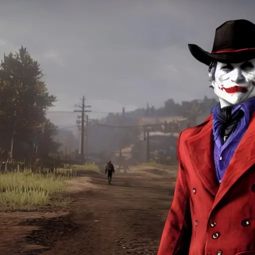 Image similar to Joker in Red Dead Redemption 2, gameplay, 8k