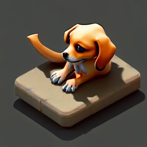 Image similar to Isometric 3D Fantasy Cute Dog, 3D Illustration, soft render, Servando Lupini, handpaint texture, Blender, 3DCoat