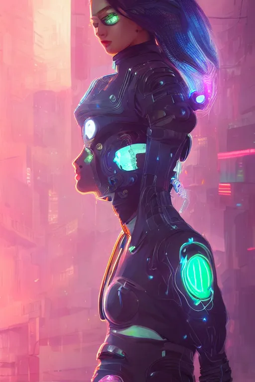 Image similar to portrait futuristic Cyber Ninja Girl, in future cyberpunk, streets of calcutta , sci-fi, fantasy, intricate, very very beautiful, elegant, neon light, highly detailed, digital painting, artstation, concept art, smooth, sharp focus, illustration, art by alphonse mucha and tian zi and WLOP