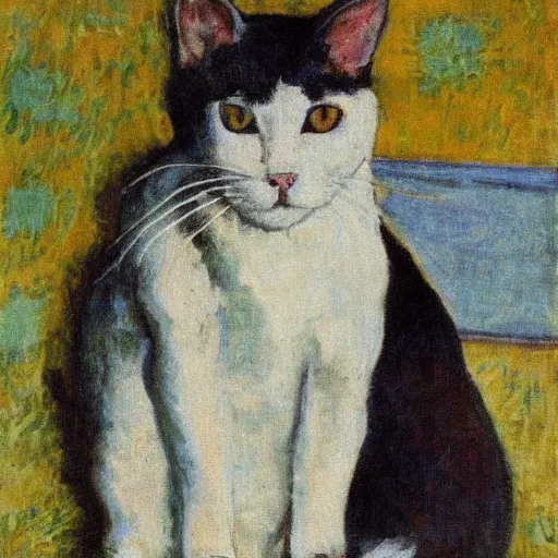 Image similar to white cat, painted by pierre bonnard