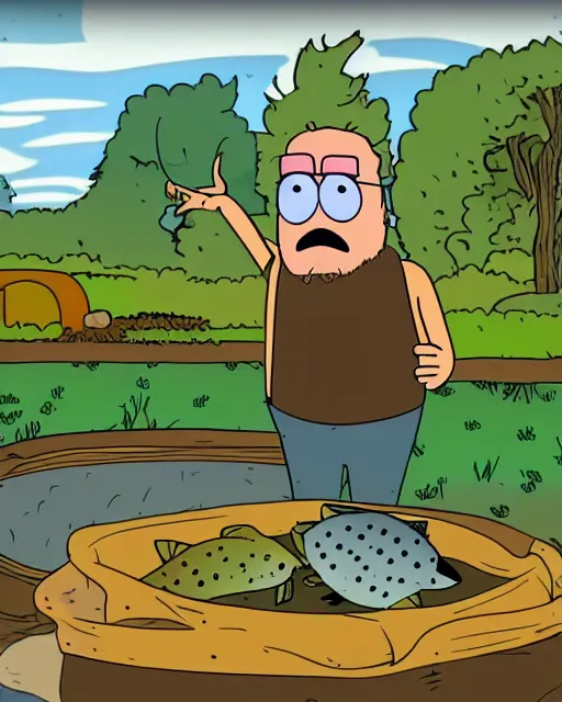 Image similar to Rainbow Trout farmer animated by Justin Roiland