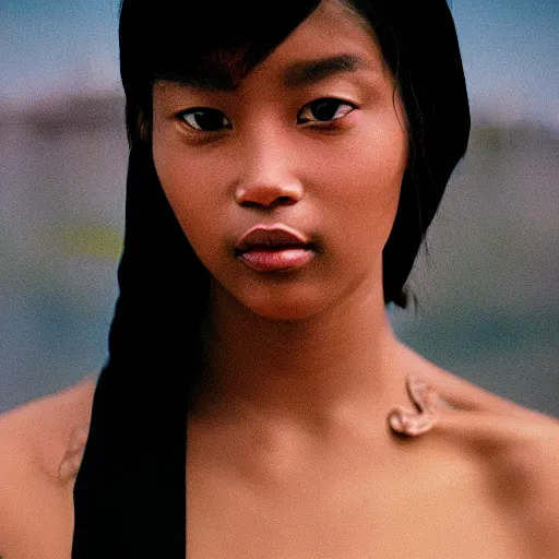 Prompt: Exotic woman. Portrait. Medium shot. Facial detail. CineStill