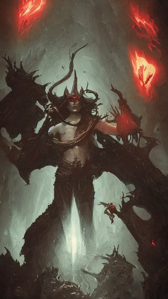 Image similar to the devil tarot card by greg rutkowski,