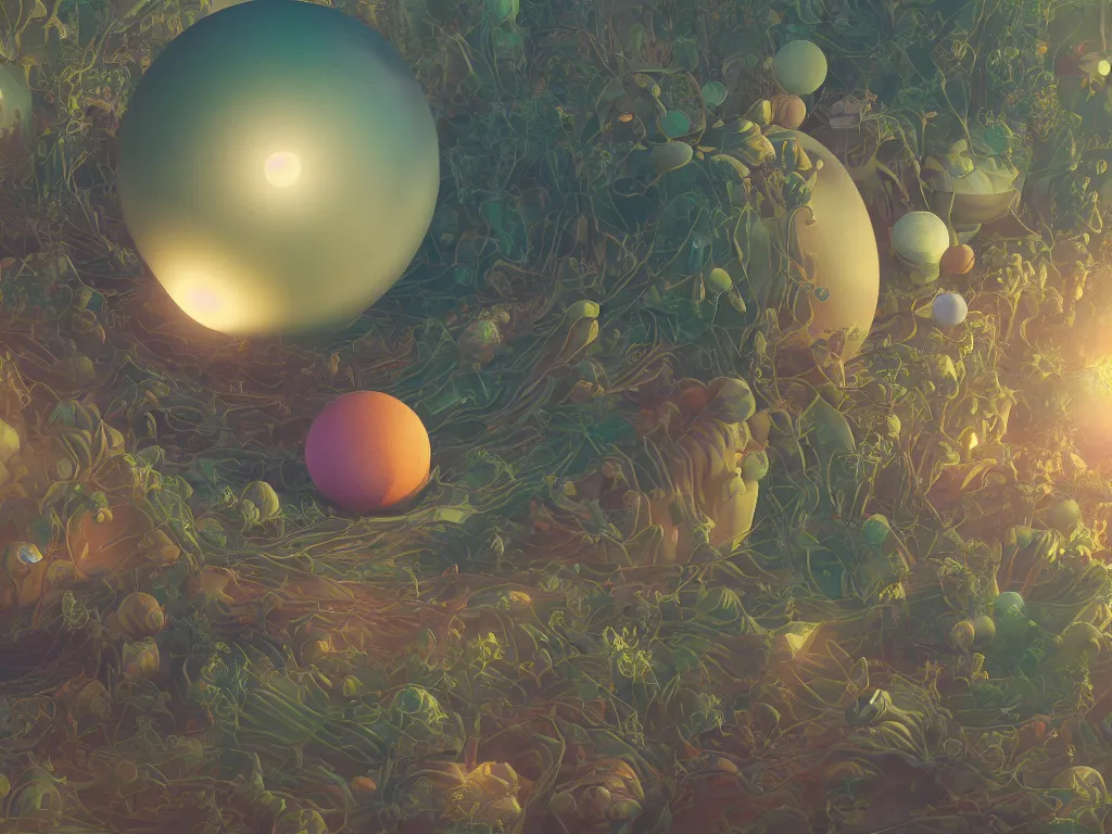 Image similar to 3 d render, sunlight study, the universe is a spheroid region 7 0 5 meters in diameter, art nouveau, by rachel ruysch and ( ( ( ( ( lisa frank ) ) ) ) ), 8 k, sharp focus, octane render