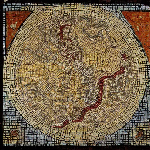 Image similar to medium shot Mosaic depicting D&D map, from Italica, AD 176-275. Archaeological Museum, Seville. Byzantine mosaics, highly detailed, HQ, HD, beautiful, National Geographic,