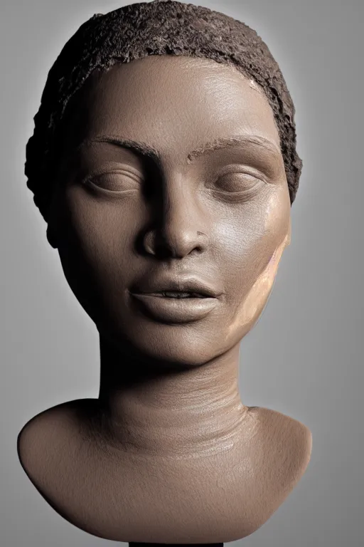 Prompt: ultra realistic clay head of one beautiful woman on black background, highly detailed, real, canon 5 d