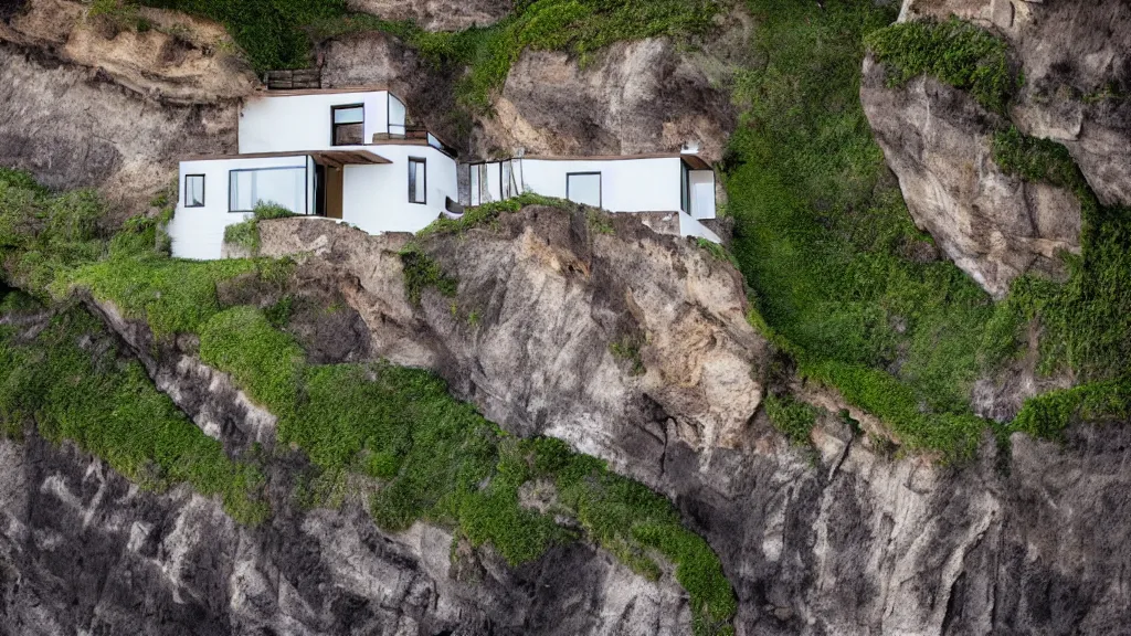 Prompt: house built on the side of a cliff, award winning photo