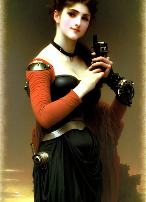 Prompt: image of beautyful female android steampunk by william - adolphe bouguereau,