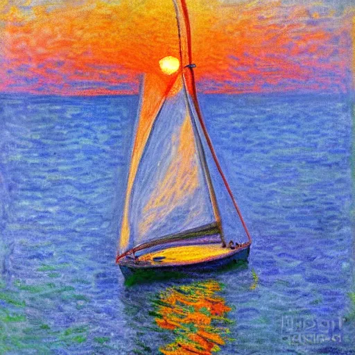 Prompt: sailboat at sunset painting by Monet