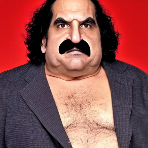 Image similar to live-action-Wario-hollywood movie casting, played by Ron Jeremy, posing for poster photography