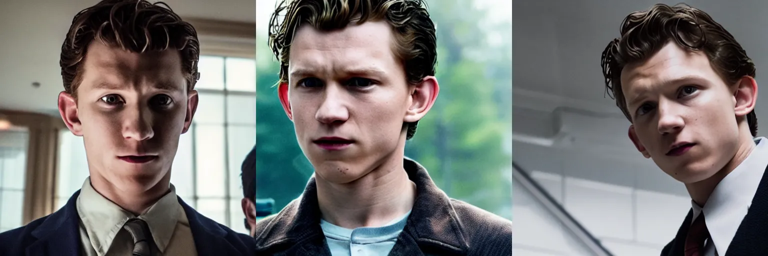 Prompt: close - up of tom holland as a detective in a movie directed by christopher nolan, movie still frame, promotional image, imax 7 0 mm footage