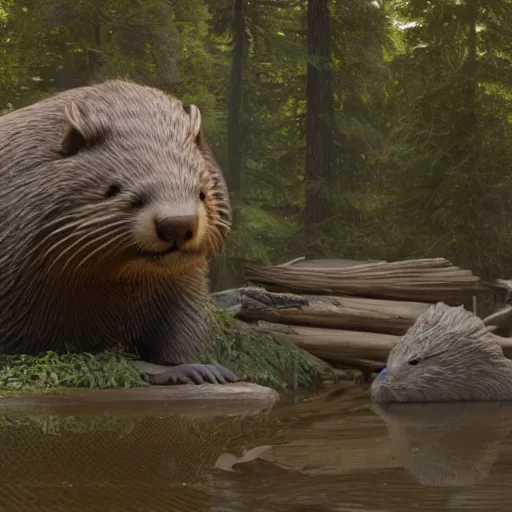 Image similar to hyperrealistic dslr film still of justin bieber disguised as a ( beaver ), beaver dam, stunning 8 k octane comprehensive 3 d render, inspired by istvan sandorfi & greg rutkowski & unreal engine, perfect symmetry, dim volumetric cinematic lighting, extremely hyper - detailed, incredibly real lifelike attributes & flesh texture, intricate, masterpiece, artstation, stunning