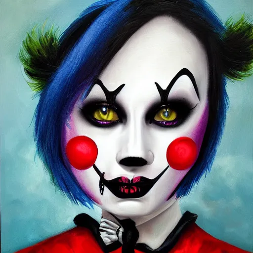 Prompt: goth clown girl, painting, highly detailed