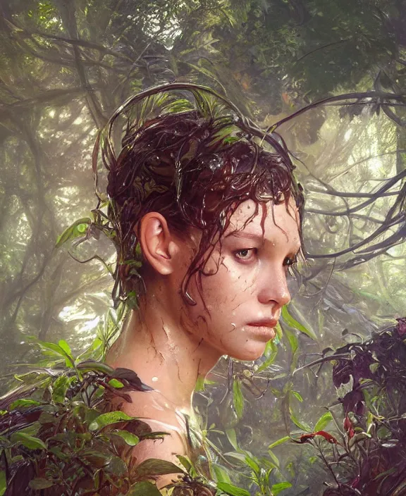 Image similar to portrait of a wet slimy alien insect creature, adorable, childlike, overgrown environment, ultra realistic, concept art, psychedelic, photorealistic, octane render, 8 k, unreal engine. art by christopher marley and artgerm and greg rutkowski and alphonse mucha