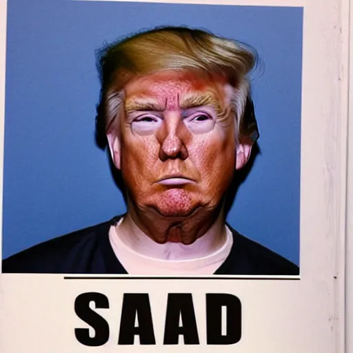 Image similar to donald trump mugshot, sad!