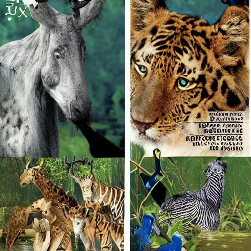 Prompt: Magazine collage creating a beautiful scene of the animal kingdom