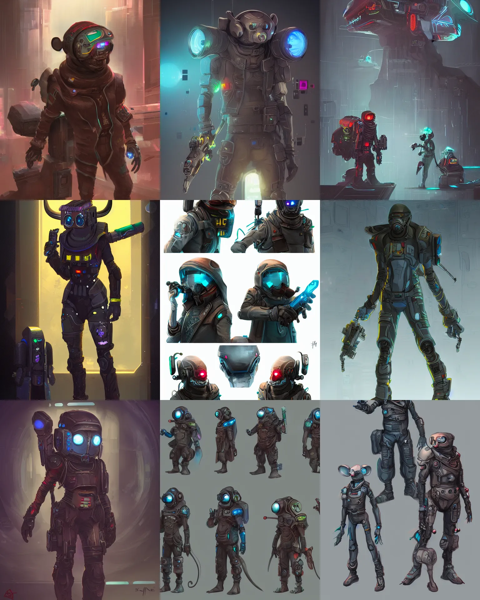 Prompt: mice folk, cyberpunk, scifi, high detail, digital painting, character art, trending on art station, starfinder style