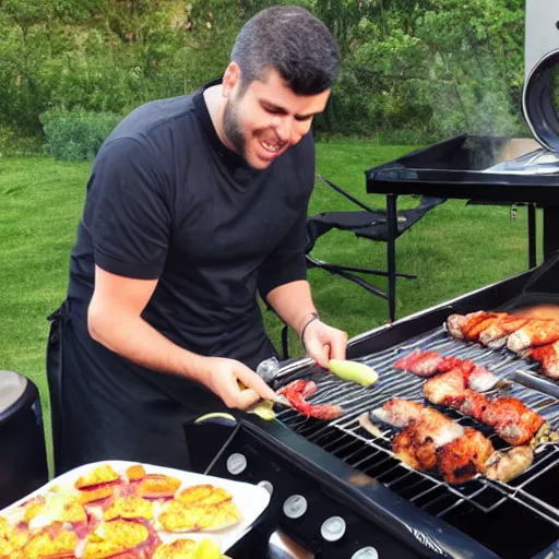 Prompt: edu gasapar cooking on a bbq