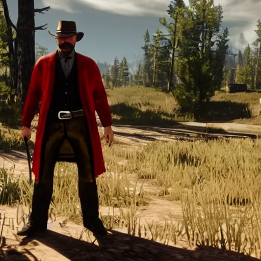 Prompt: walter white in red dead redemption 2 in game screen shot
