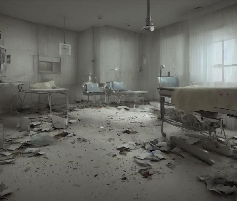 Image similar to Abandoned hospital room, octane render, artstation trending, highly detailded