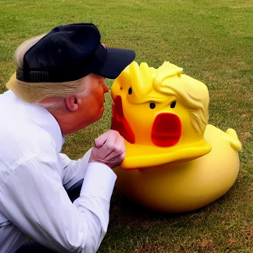 Prompt: donald trump biting a rubber ducky