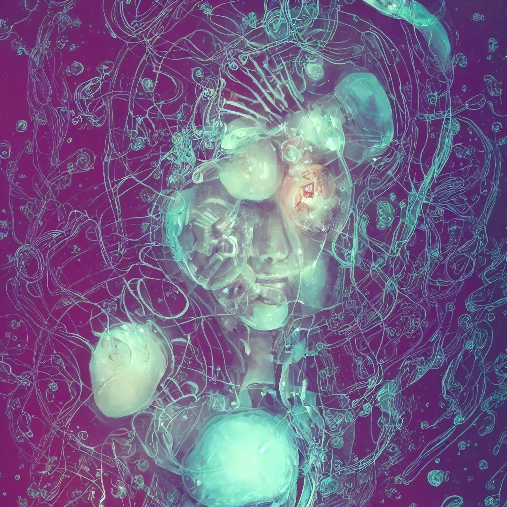 Prompt: close-up portrait goddess brain inside a astronaut helmet, x-ray, backbone, jellyfish phoenix head, nautilus, orchid, betta fish, bioluminiscent creatures, dark deep complex air bubbles in background, intricate artwork by Tooth Wu and wlop and beeple. octane render, trending on artstation, greg rutkowski very coherent symmetrical artwork. cinematic, contrasted, hyper realism, high detail, octane render, 8k
