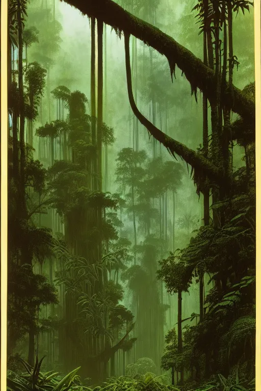 Prompt: emissary green endor jungle ( designated : ix 3 2 4 4 - a ) with small hooded figures with red eyes by arthur haas and bruce pennington and john schoenherr, cinematic matte painting, 8 k, dark color palate