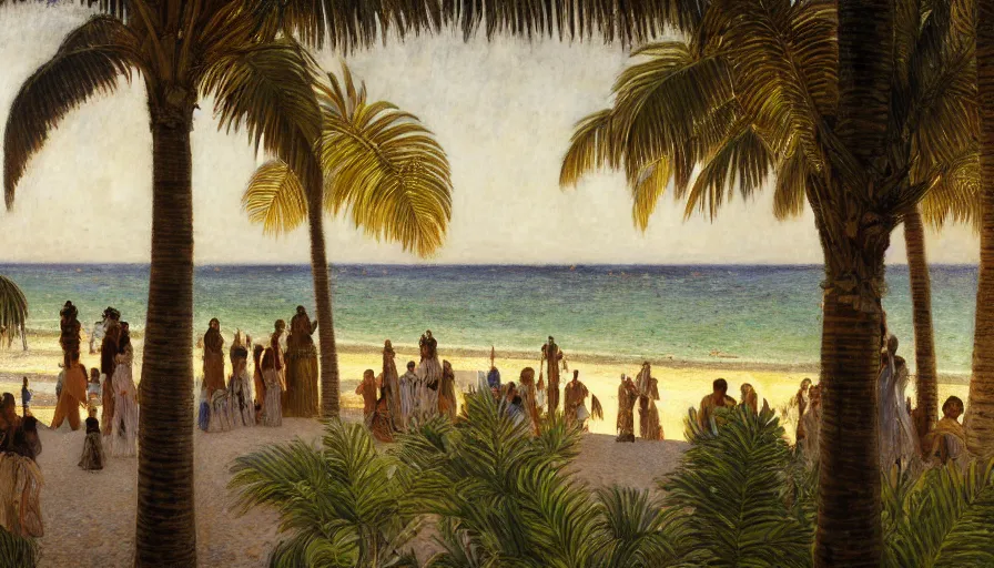 Image similar to a ultradetailed beautiful painting of the inside in the amazonas palace balustrade designed by jules bastien - lepage, tarsila do amaral, frank weston and gustave baumann, beach, trending on artstation, mediterranean, palm trees, sharp focus, soft light, 8 k 4 k