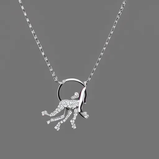 Image similar to a silver sagittarius constellation necklace pendant, 3 d rendering, style of pandora, style of tiffany, style of swarovski, style of van cleef & arpels, style of cartier, style of boucheron, style of bulgari, style of chaumet, elegant, noble, stylish