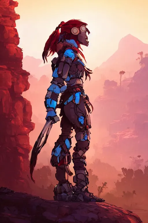 Image similar to combination suit armor aloy horizon forbidden west horizon zero dawn robot ninja mask helmet backpack tribal, art gta 5 comics, official fanart behance hd artstation by jesper ejsing, by rhads, makoto shinkai and lois van baarle, ilya kuvshinov, ossdraws radiating a glowing aura cgi rtx 2 0 2 2