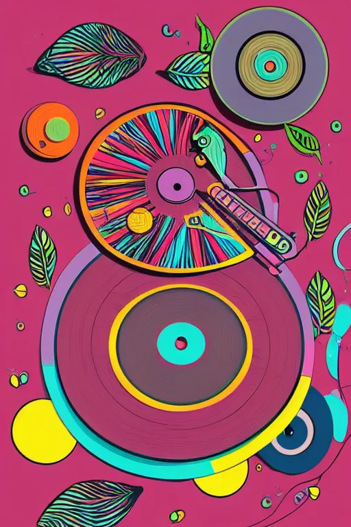 Image similar to minimalist boho style art of a colorful turntable, illustration, vector art