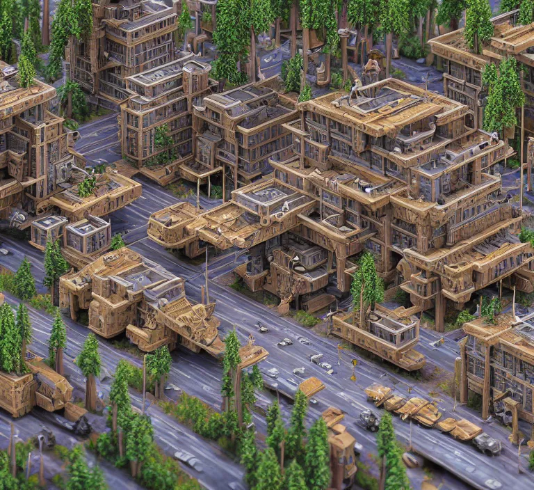 Prompt: hyperrealism photography hyperrealism concept art of highly detailed beavers builders that building highly detailed futuristic city from year 1 0 5 0 0 by wes anderson and hasui kawase and scott listfield sci - fi style hyperrealism rendered in blender and octane render volumetric natural light