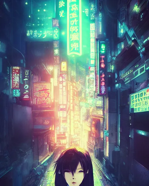 Image similar to portrait of a dream guide in night tokyo by makoto sinkai,cyberpunk, greg rutkowski, perfect face, fine details