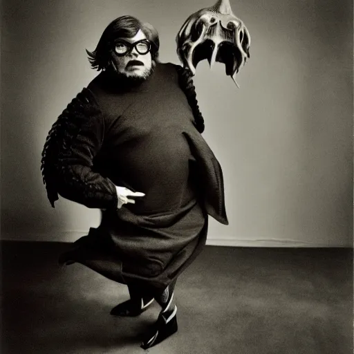 Prompt: a creature created by guillermo del toro, fashion portrait, studio photography by diane arbus, large-format photography