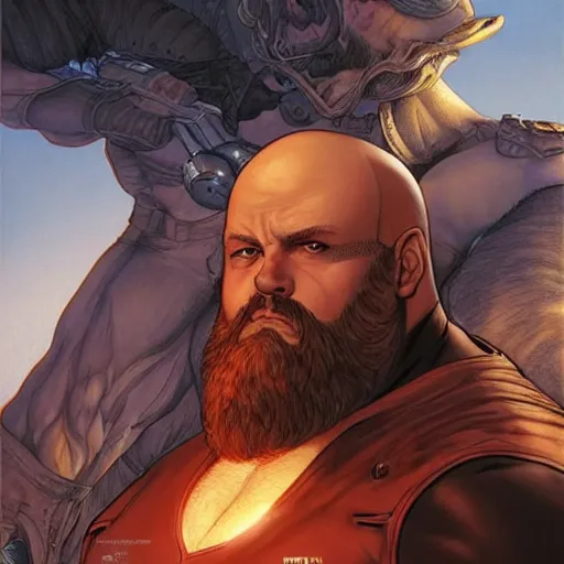 Prompt: chonky ethan van sciver with a bald head and grey trimmed beard with a pointy nose as a sea captain, beautiful artwork by artgerm and rutkowski, breathtaking, beautifully lit, dramatic, full view