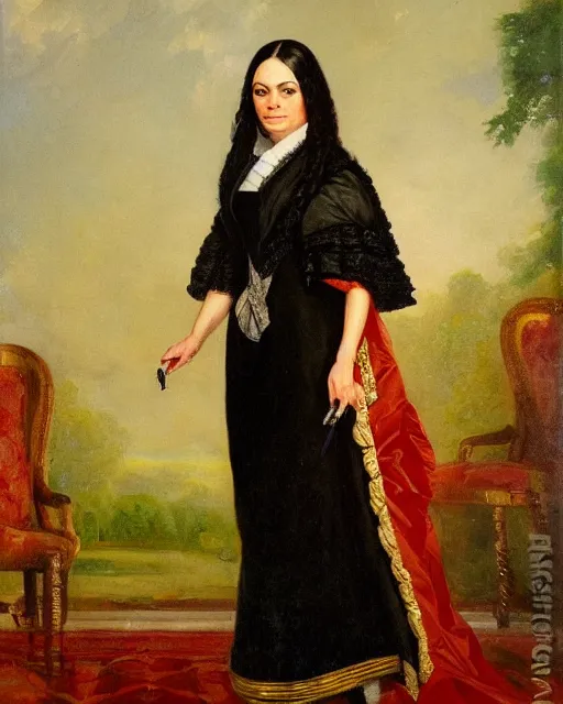 Prompt: Official Portrait of Mila Kunis, 6th President of the United States, 1825-1829, Portrait by George Peter Alexander Healy in 1858. Oil on canvas, White House Collection/White House Historical Association trending on artstation