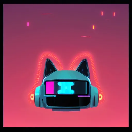 Image similar to a half robot cat wearing a hat, outrun, vaporware, shaded flat illustration, digital art, trending on artstation, highly detailed, fine detail, intricate