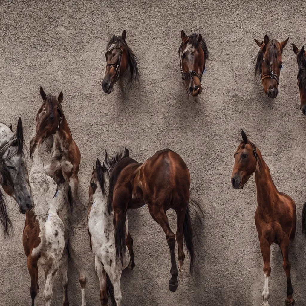 Prompt: a close up of a wall made of multiple horses, a photo by fred a. precht, shutterstock contest winner, dye - transfer, ultrafine detail, uhd image