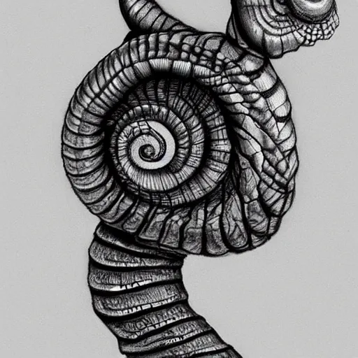 Prompt: goth snail, black and white, realistic, highly detailed, trending on artstation