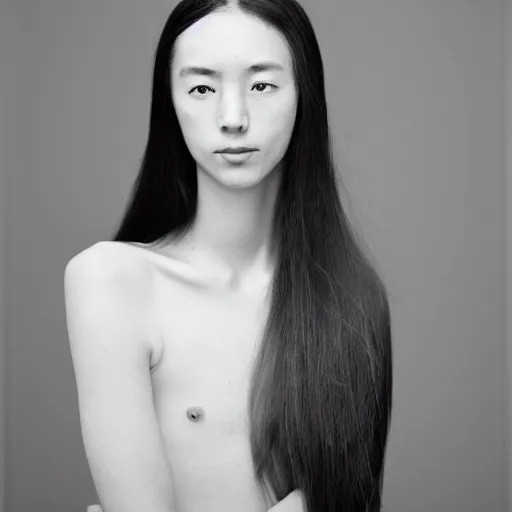 Prompt: Portrait of a woman, elegant, long brown hair, photography, by Nobuyoshi Araki, Terry Richardson, David LaChapelle, Marat Safin, Connor Hibbs, Canon EOS R3, f/1.4, ISO 200, 1/160s, 8K, RAW, unedited, symmetrical balance, in-frame